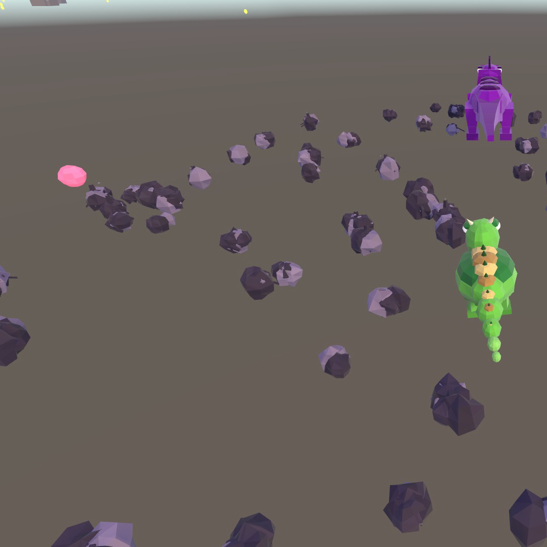 Jimmo taking fire from a horned guardian in the badlands