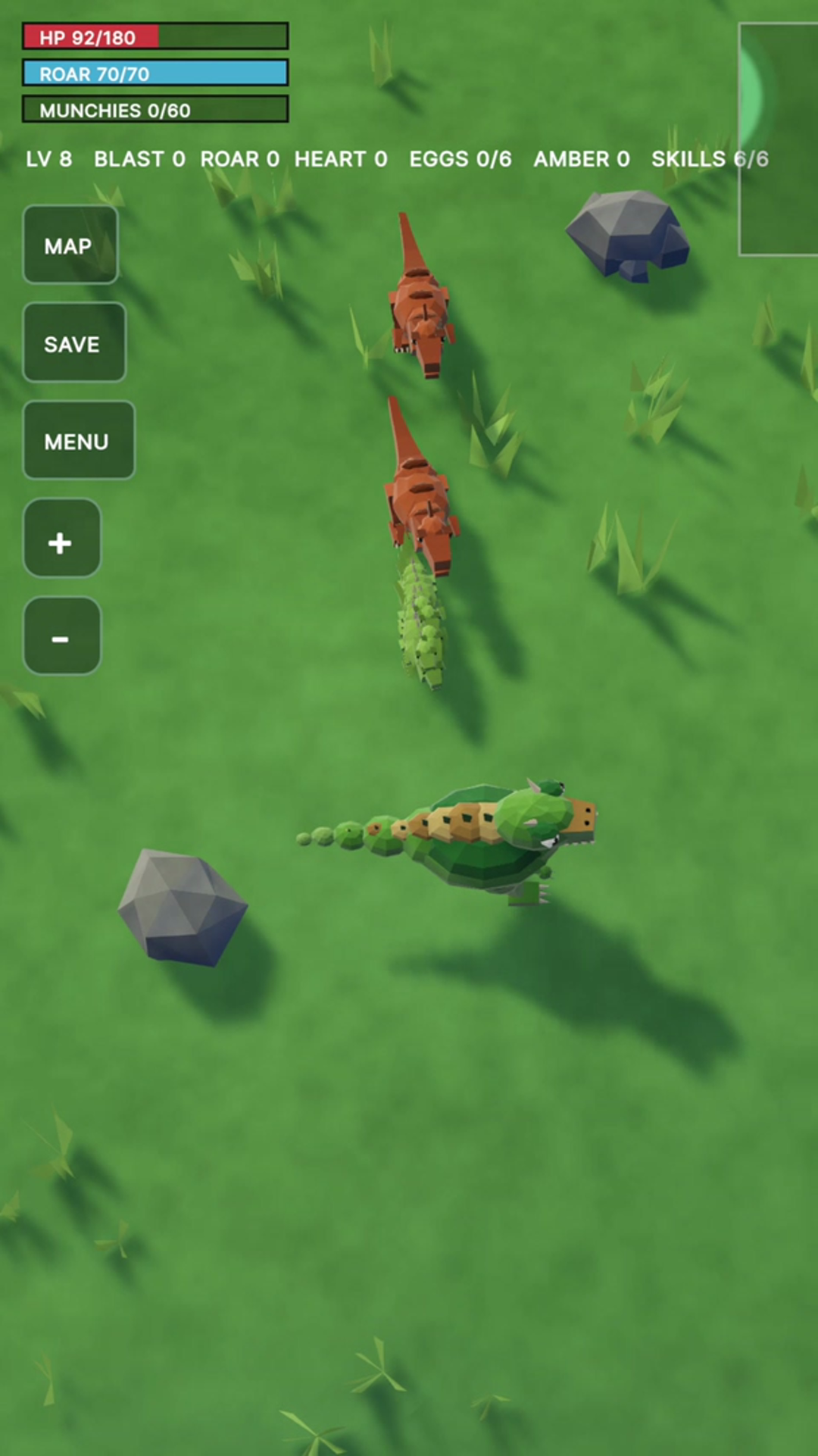 Jimmo facing down two raptors at once, HP 92/180