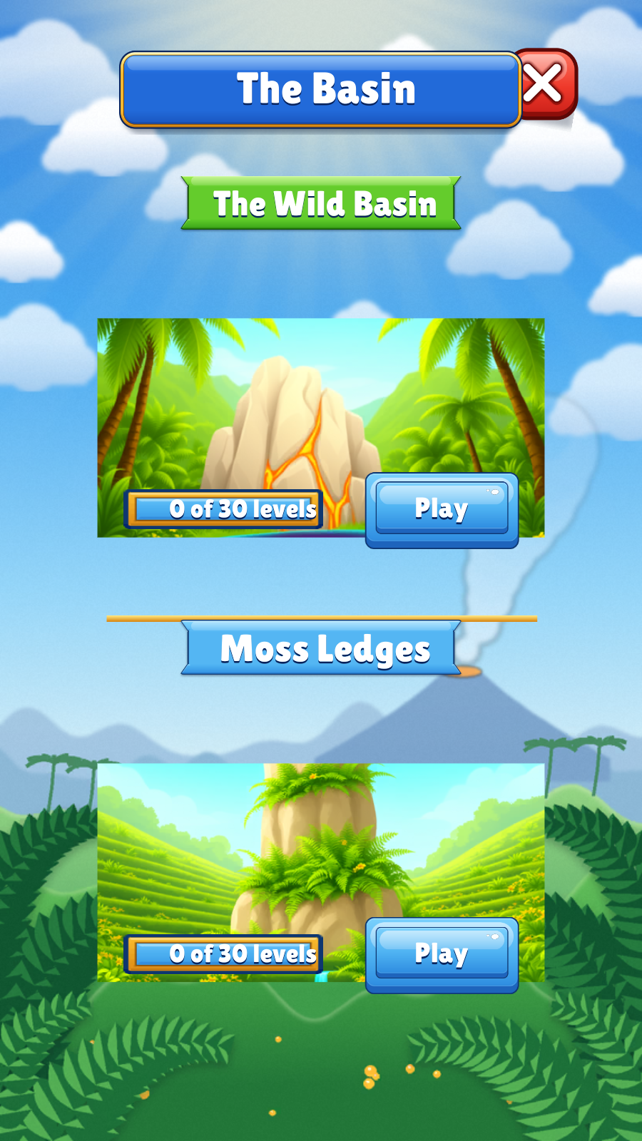 The Basin screen, with The Wild Basin and Moss Ledges episodes