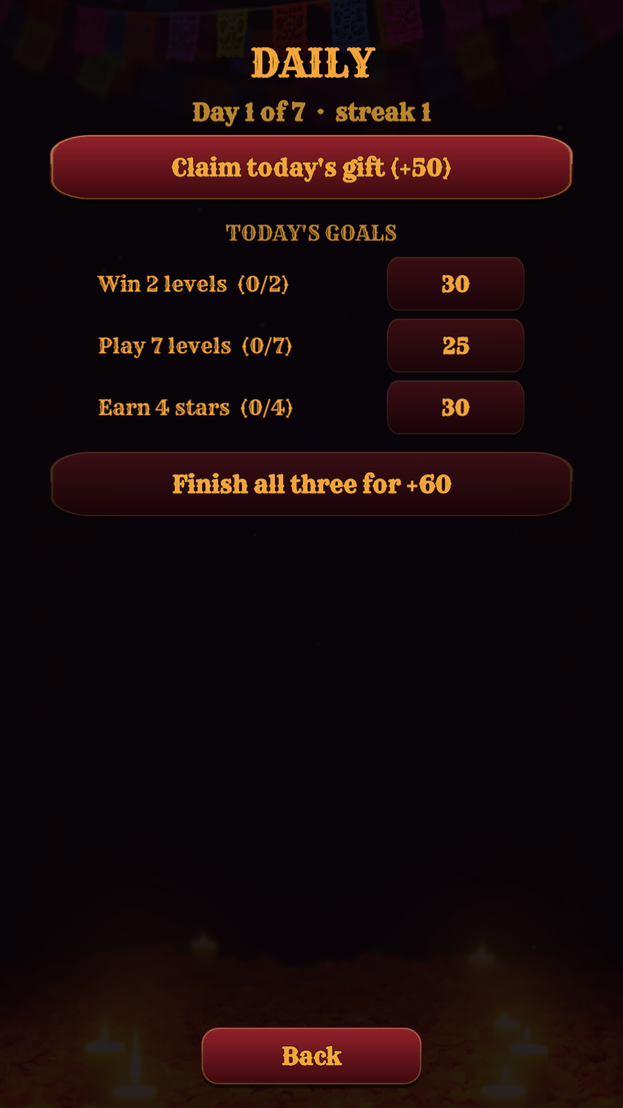 The Daily screen with the gift streak and three goals for the day