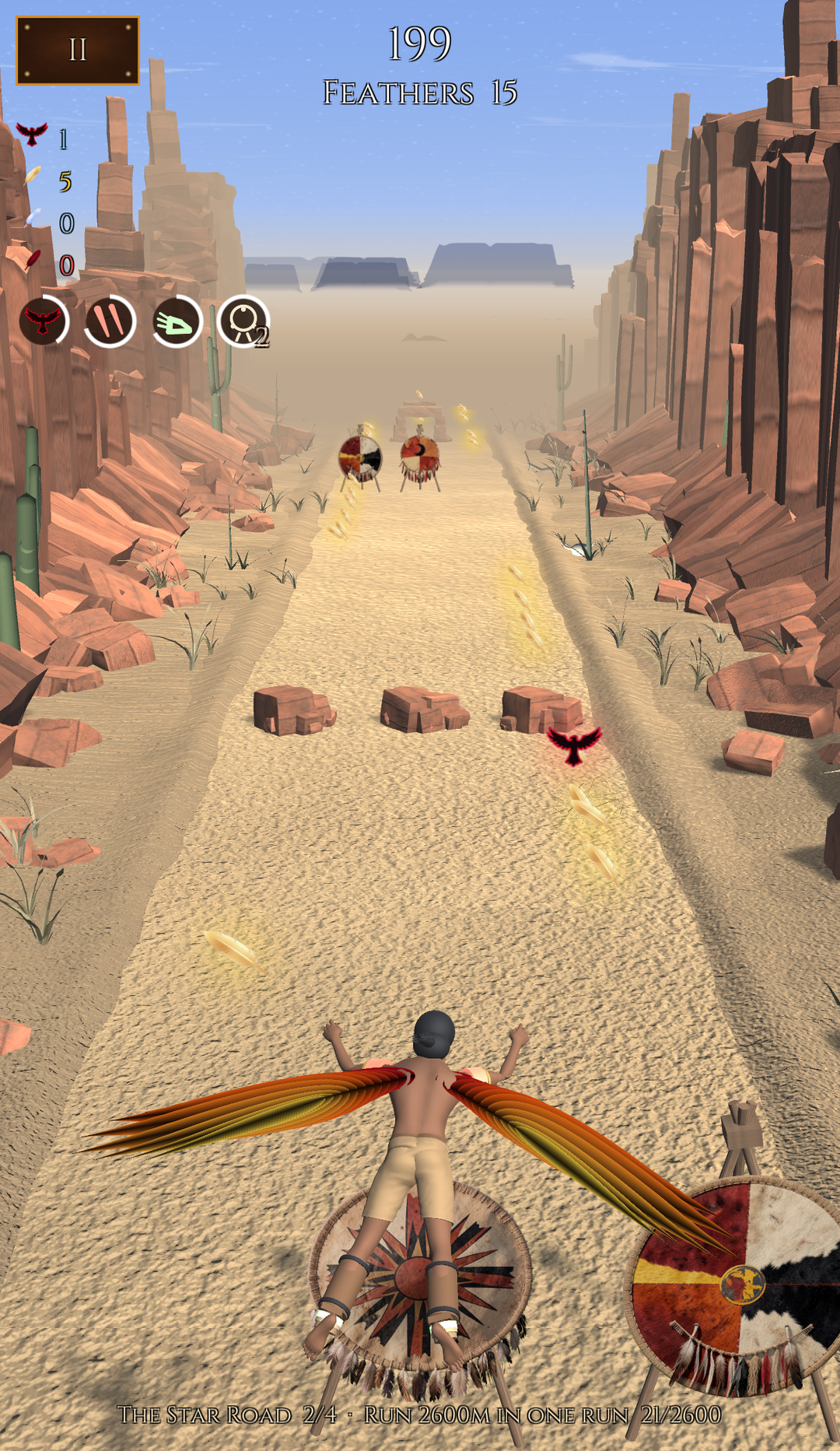 The thunderbird spirit carrying the runner over the obstacles